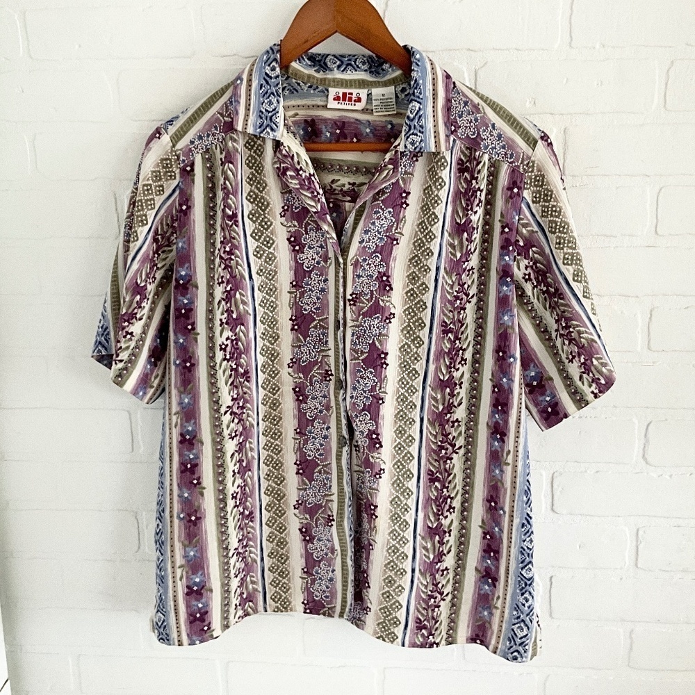 Vintage 80s 90s Button down Shirt Lighweight Floral Southwestern Sz 12 Petite